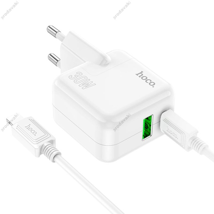 Мережевий зарядний пристрій Hoco C111A Lucky dual-port charger Lightning cable 30W White