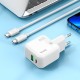 Мережевий зарядний пристрій Hoco C111A Lucky dual-port charger Type-C cable 30W White