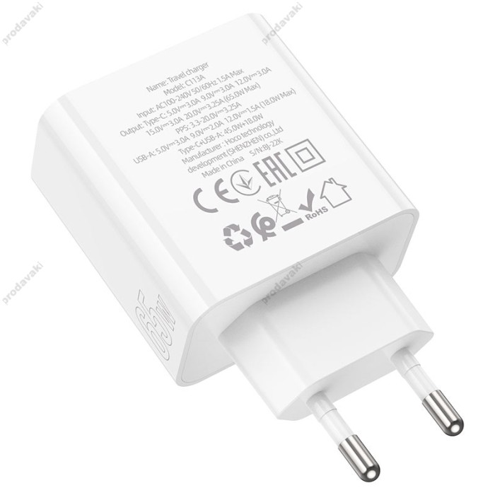 Мережевий зарядний пристрій HOCO C113A Awesome 65W White