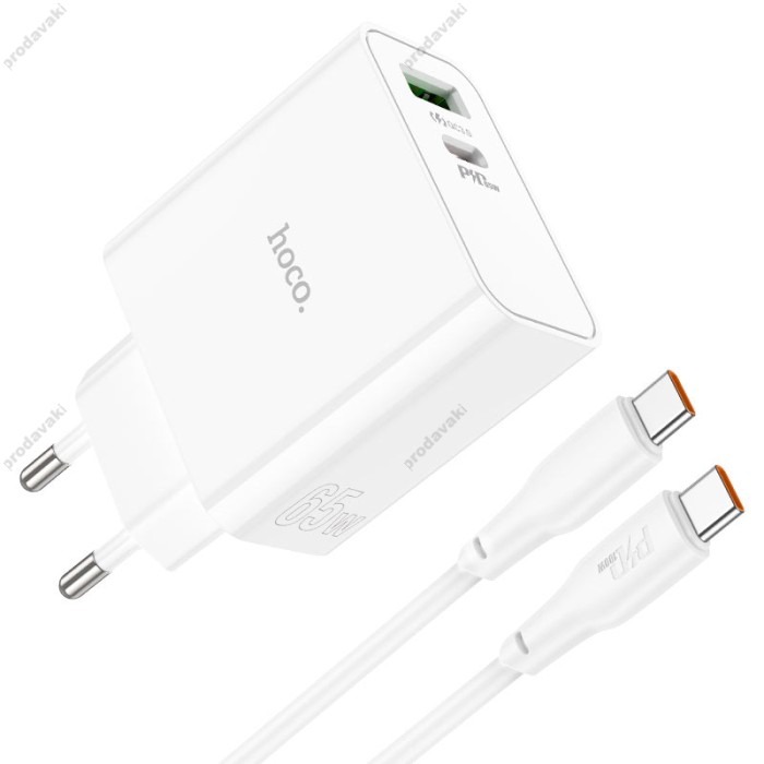Мережевий зарядний пристрій HOCO C113A Awesome Type-C cable 65W White
