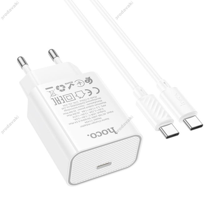 Мережевий зарядний пристрій HOCO C143A Benefit single port charger Type-C cable 20W White