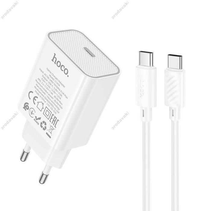 Мережевий зарядний пристрій HOCO C143A Benefit single port charger Type-C cable 20W White