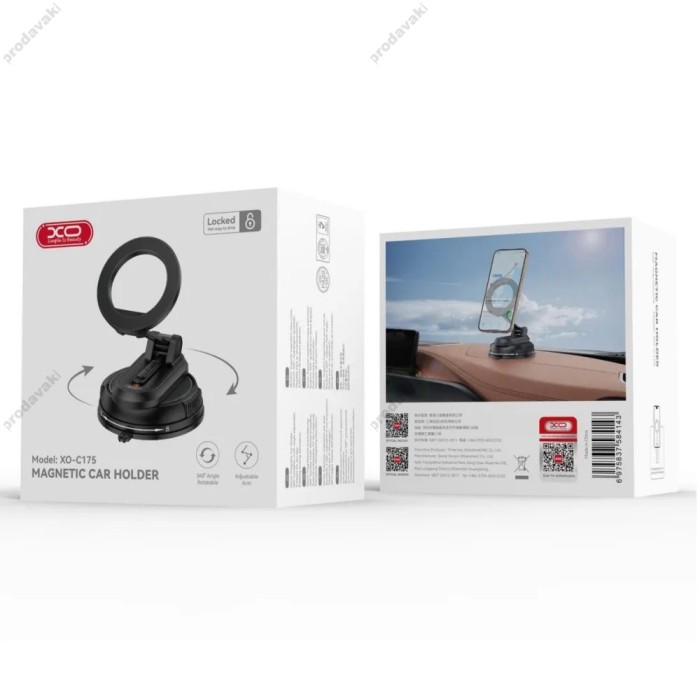 Автомобільний тримач XO C175 Removable vacuum Manual Suction Cup magsafe magnetic holder Black