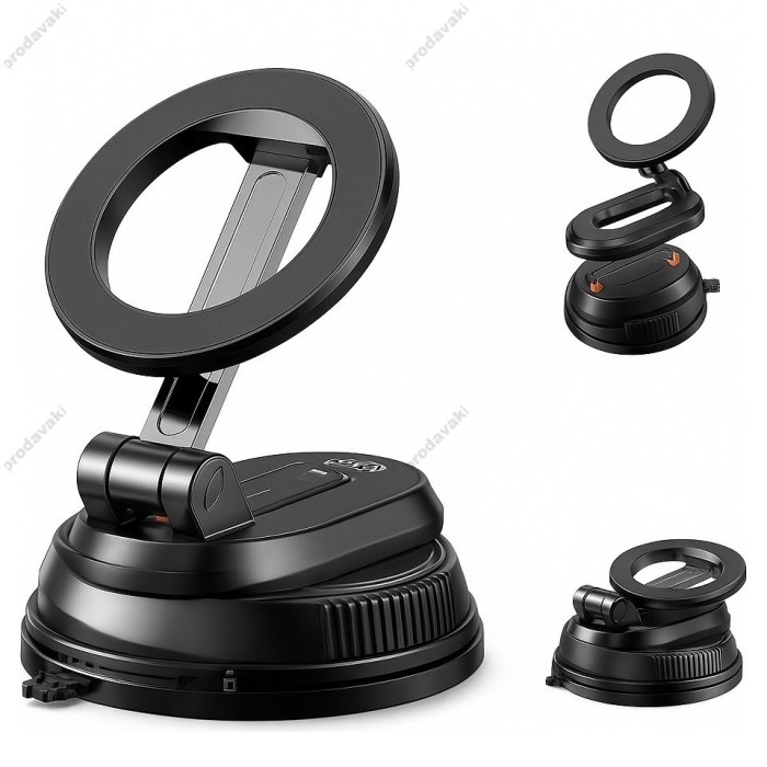 Автомобільний тримач XO C175 Removable vacuum Manual Suction Cup magsafe magnetic holder Black