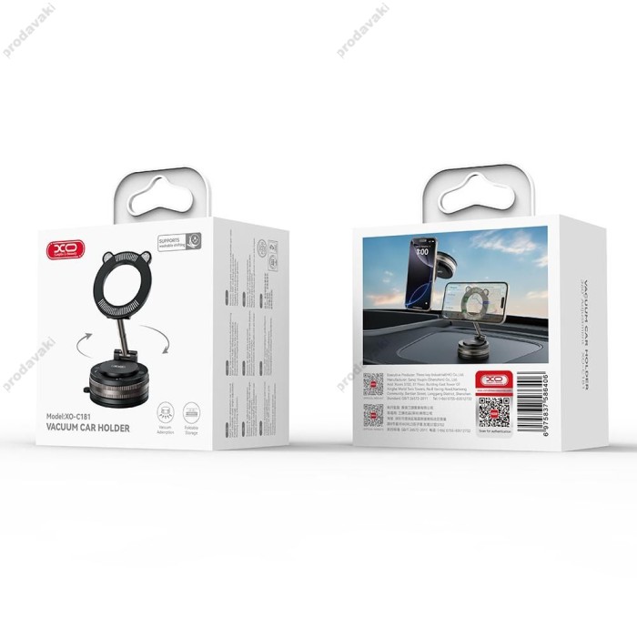 Автомобільний тримач XO C181 Cat Head Manual Suction Cup Swivel Stand Black