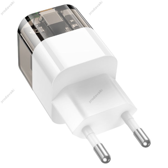 Мережевий зарядний пристрій HOCO C131A Platinum dual-port 30W Transparent-black
