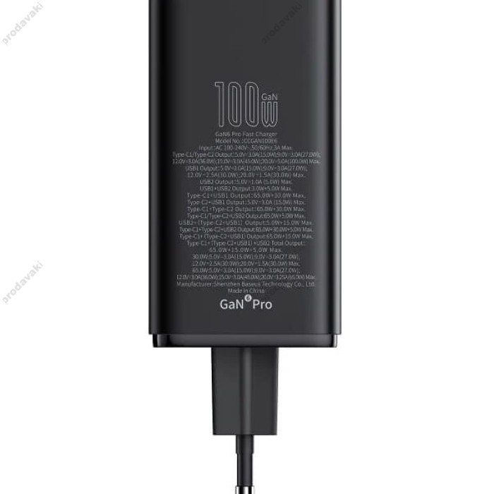 Мережевий зарядний пристрій Baseus GaN6 Pro Fast Charger 2C+2U Type-C cable 100W Black P10162705112-00