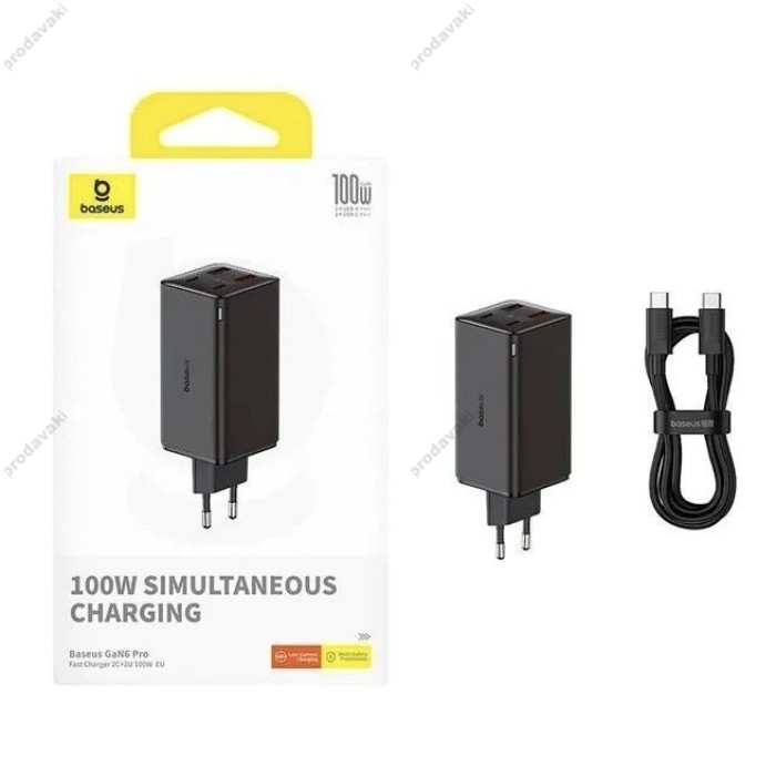 Мережевий зарядний пристрій Baseus GaN6 Pro Fast Charger 2C+2U Type-C cable 100W Black P10162705112-00