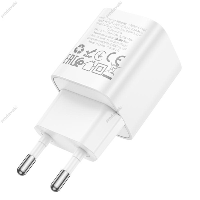Мережевий зарядний пристрій HOCO C146A Charm single port PD charger 20W White