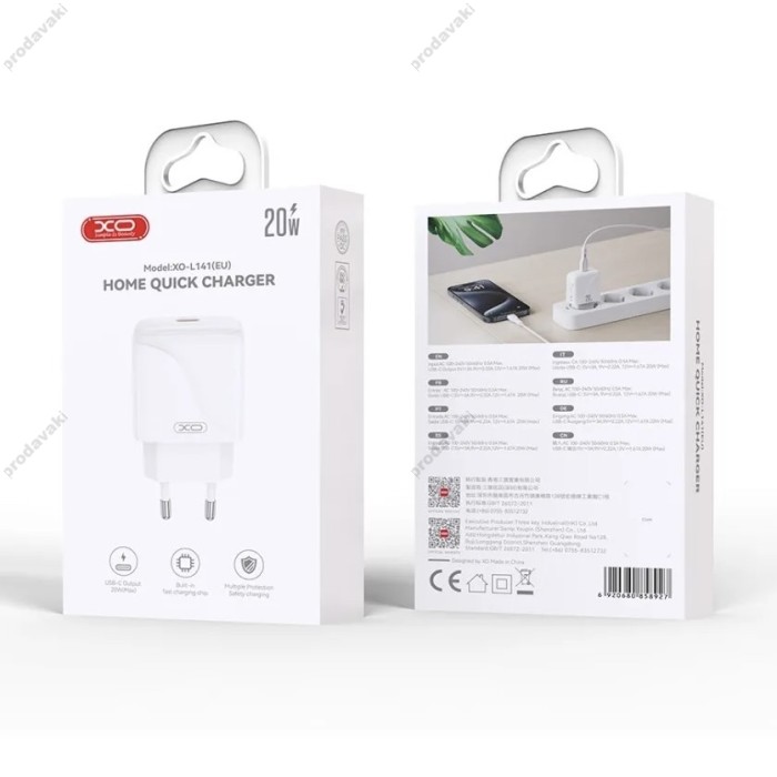 Мережевий зарядний пристрій XO L141 Single USB-C Fast Charger 20W White