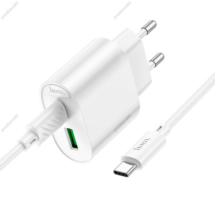 Мережевий зарядний пристрій HOCO C109A Fighter charger Type-C cable 20W White