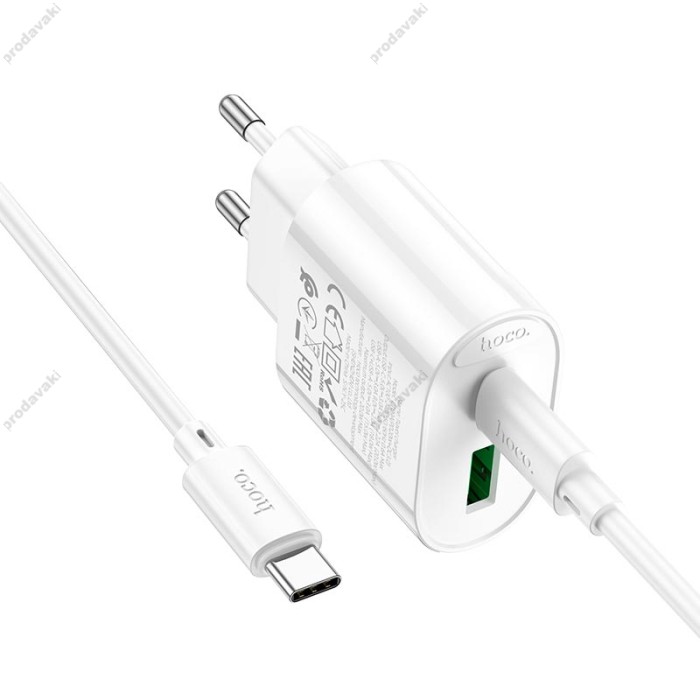 Мережевий зарядний пристрій HOCO C109A Fighter charger Type-C cable 20W White