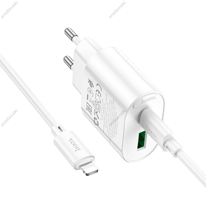 Мережевий зарядний пристрій HOCO C109A Fighter charger Lightning cable 20W White