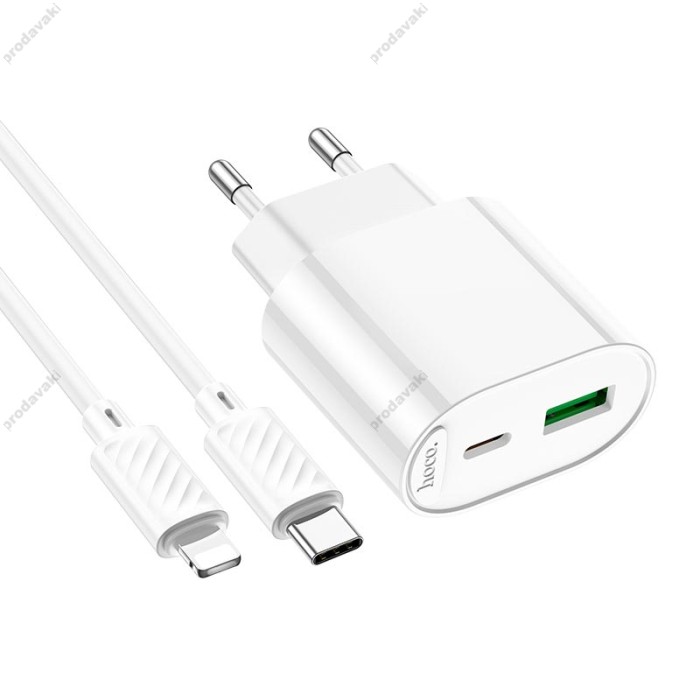 Мережевий зарядний пристрій HOCO C109A Fighter charger Lightning cable 20W White