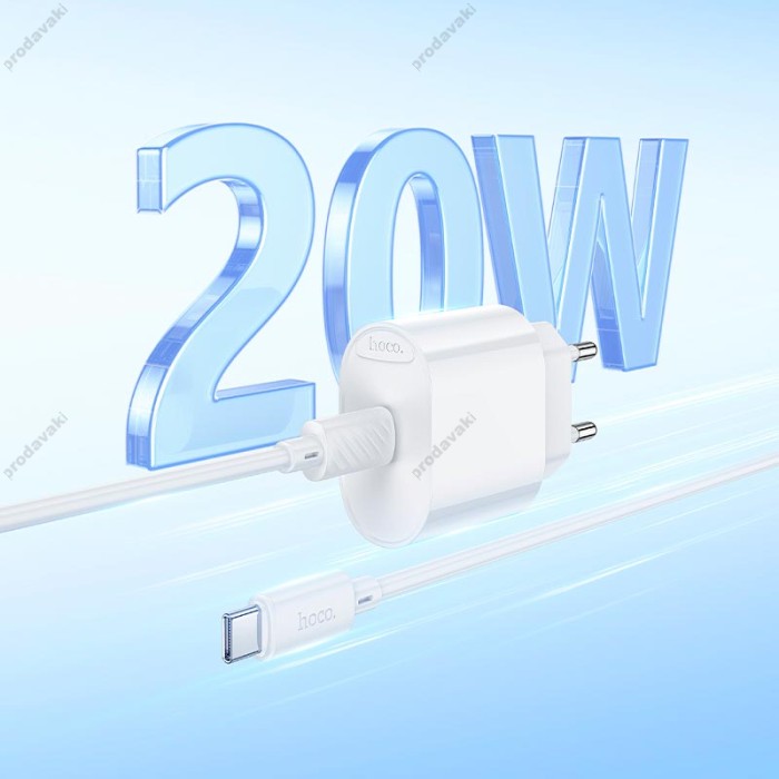 Мережевий зарядний пристрій HOCO C109A Fighter single port charger Type-C cable 20W White