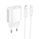 Мережевий зарядний пристрій HOCO C109A Fighter single port charger Lightning cable 20W White