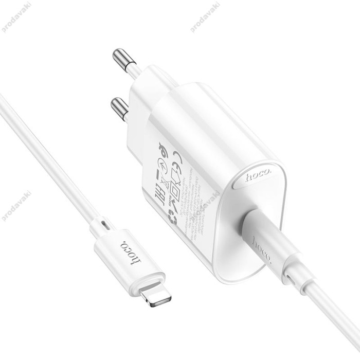 Мережевий зарядний пристрій HOCO C109A Fighter single port charger Lightning cable 20W White