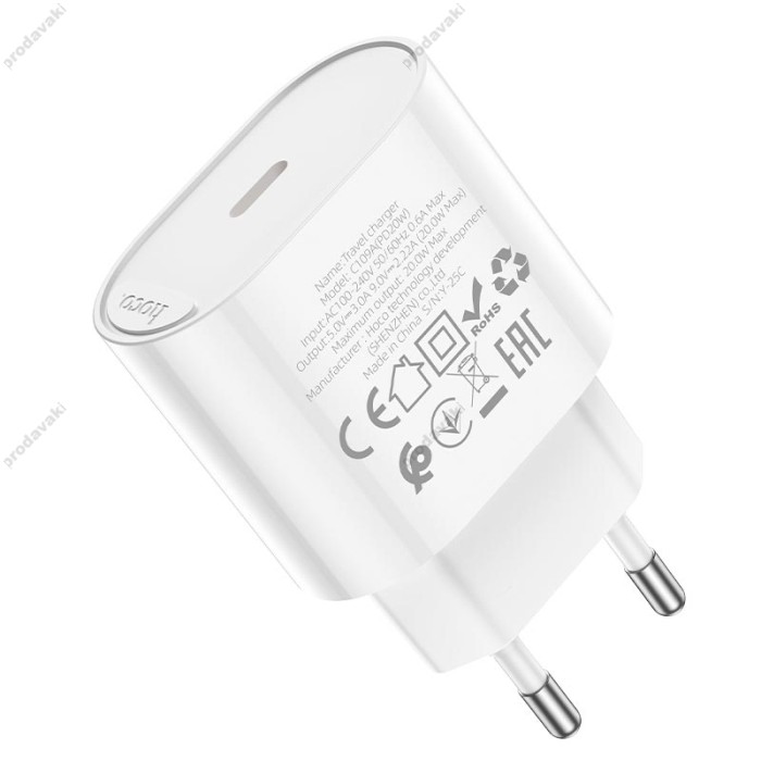 Мережевий зарядний пристрій HOCO C109A Fighter single port charger 20W White