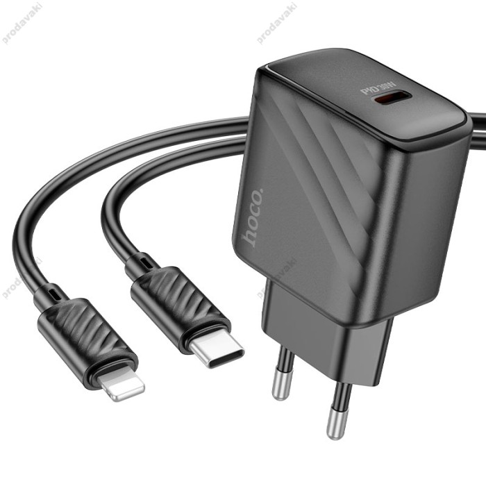Мережевий зарядний пристрій HOCO CS22A Value single port charger Lightning cable 30W Black