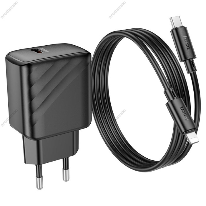 Мережевий зарядний пристрій HOCO CS22A Value single port charger Lightning cable 30W Black