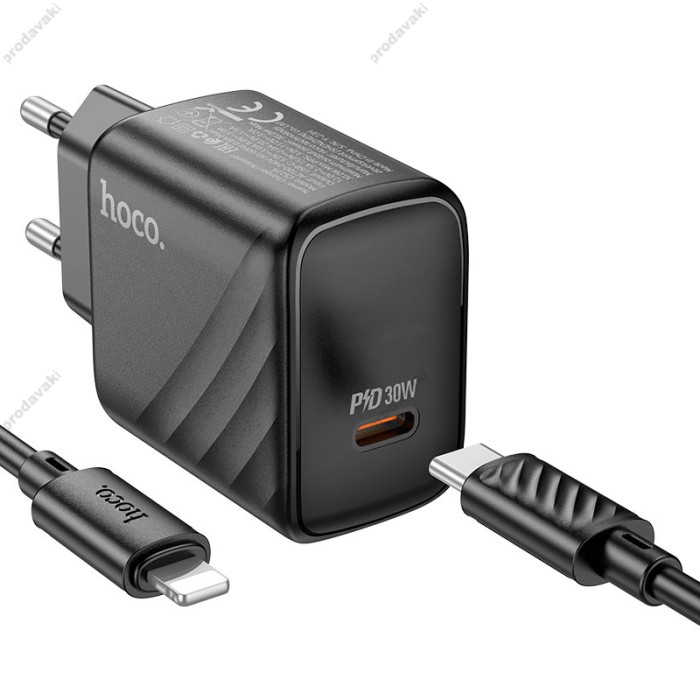 Мережевий зарядний пристрій HOCO CS22A Value single port charger Lightning cable 30W Black