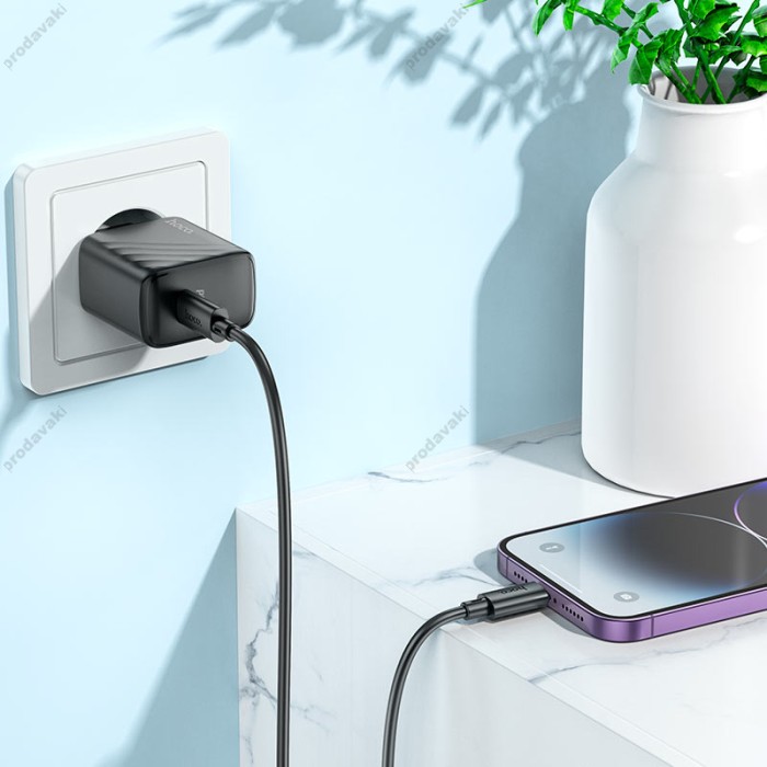Мережевий зарядний пристрій HOCO CS22A Value single port charger Lightning cable 30W Black