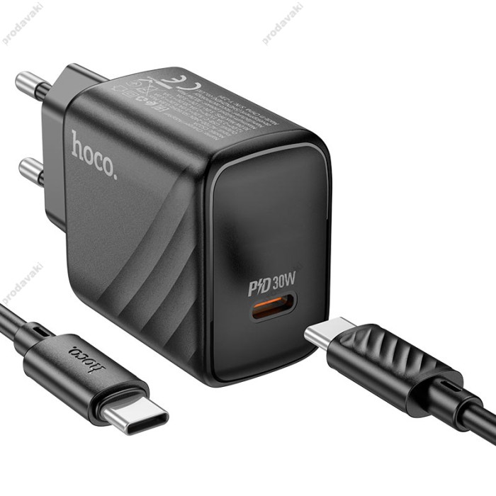 Мережевий зарядний пристрій HOCO CS22A Value single port charger Type-C cable 30W Black