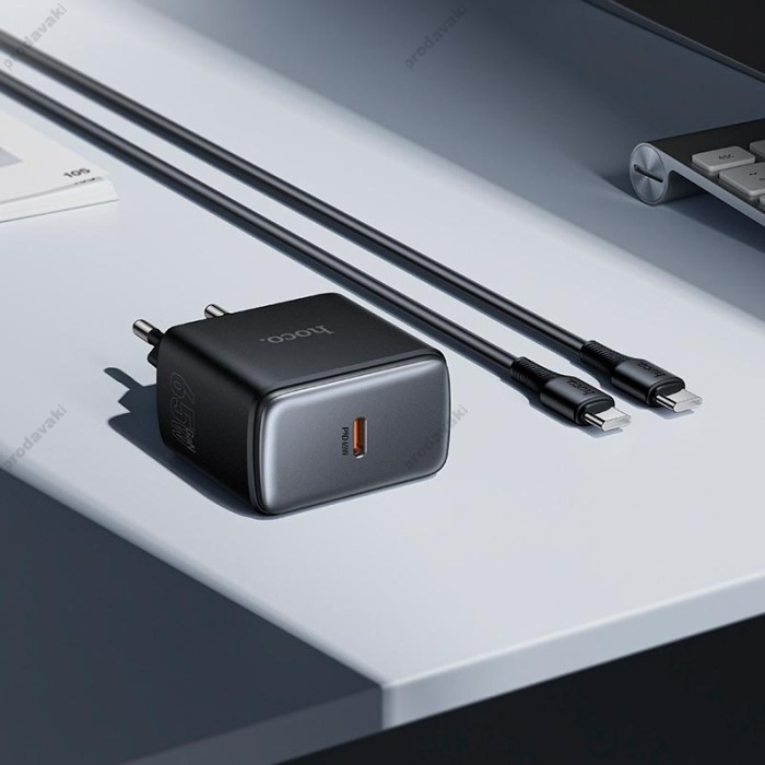 Мережевий зарядний пристрій HOCO C159A Upgrade single-port charger Type-C cable 65W Black