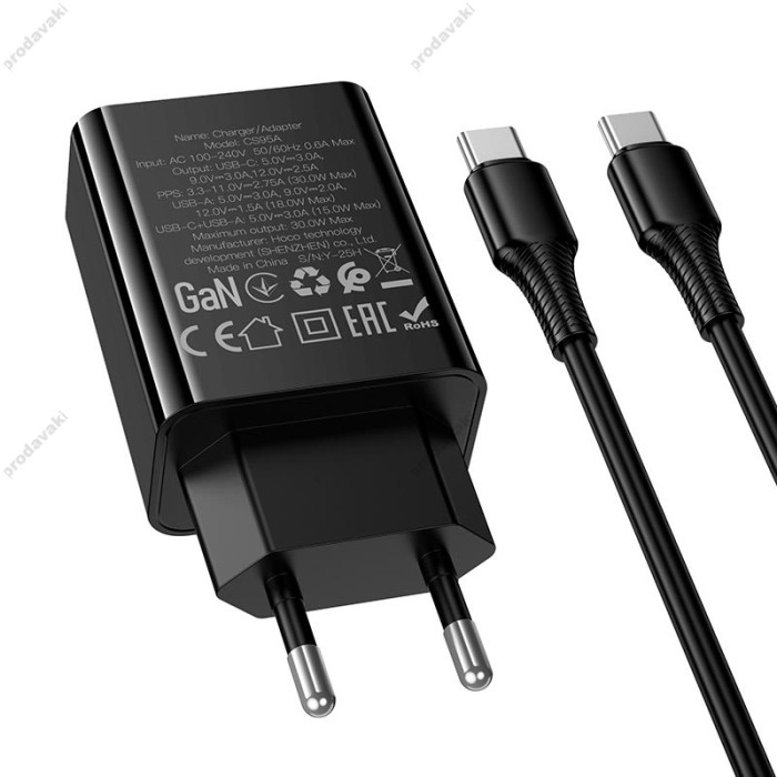 Мережевий зарядний пристрій HOCO CS95A Leader charger Type-C cable 30W Black