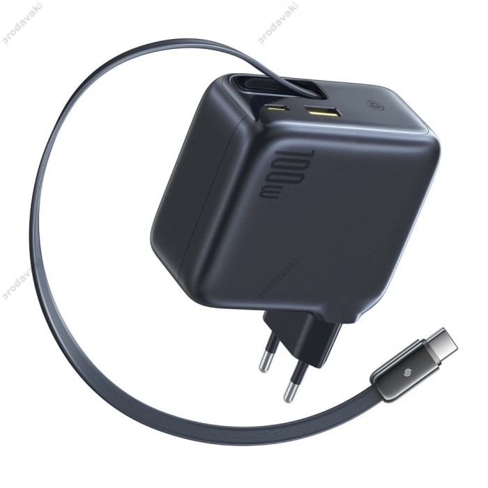 Мережевий зарядний пристрій Baseus EnerCore CJ11 Fast Charger with Retractable Cable 2C+U 100W Black E0120M00