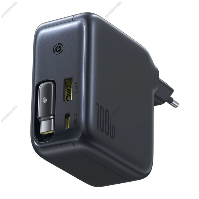 Мережевий зарядний пристрій Baseus EnerCore CJ11 Fast Charger with Retractable Cable 2C+U 100W Black E0120M00