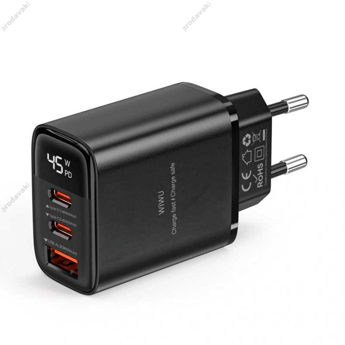 Мережевий зарядний пристрій WIWU Wi-G011 Firefly GaN Fast Charger 45W Black
