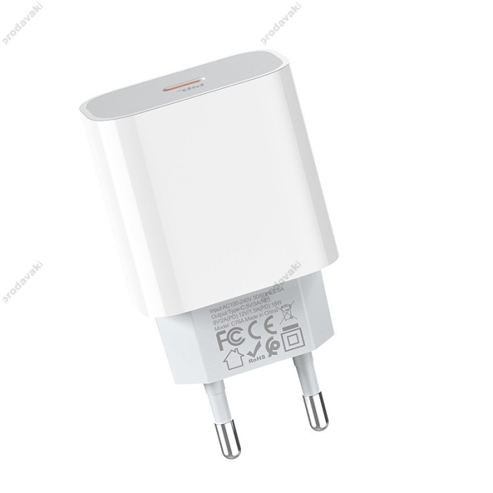 Мережевий зарядний пристрій HOCO C76A Speed source Lightning cable 18W White