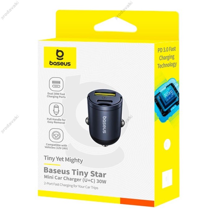 Автомобільний зарядний пристрій Baseus Tiny Star Mini Car Charger (U+C) 30W Black C00035001121-02
