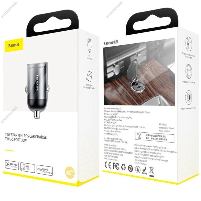 Автомобільний зарядний пристрій Baseus Tiny Star Mini PPS Car Charge 30W Black VCHX-B0G