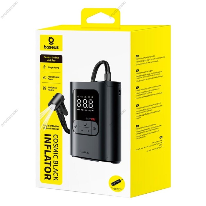 Автомобільний компресор насос Baseus GoTrip VA1 Super Mini Wired Inflator 22-Cylinder Black C0119701