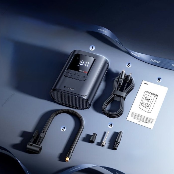 Автомобільний компресор насос Baseus GoTrip VA1 Super Mini Wired Inflator 22-Cylinder Black C0119701