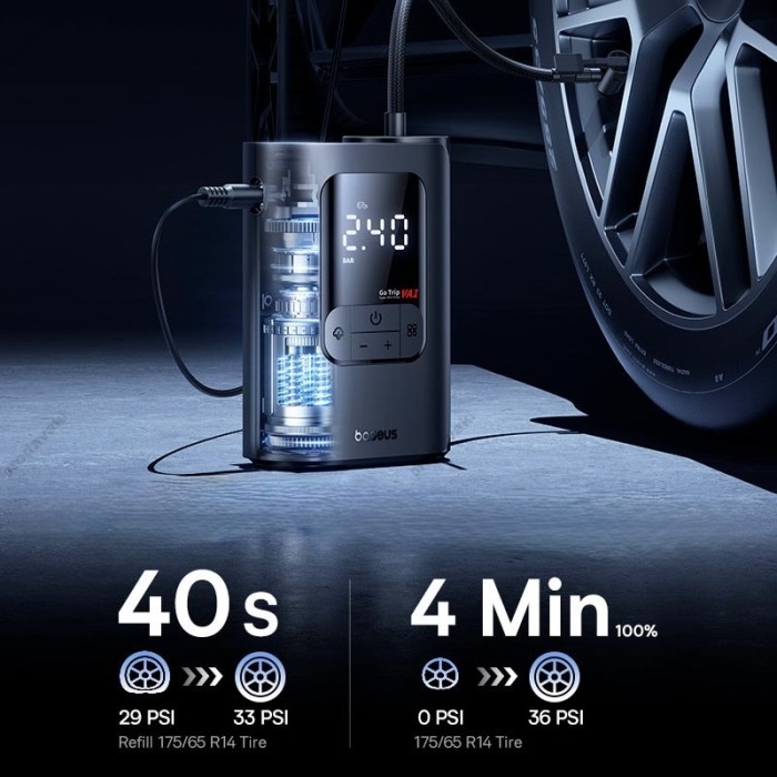 Автомобільний компресор насос Baseus GoTrip VA1 Super Mini Wired Inflator 22-Cylinder Black C0119701