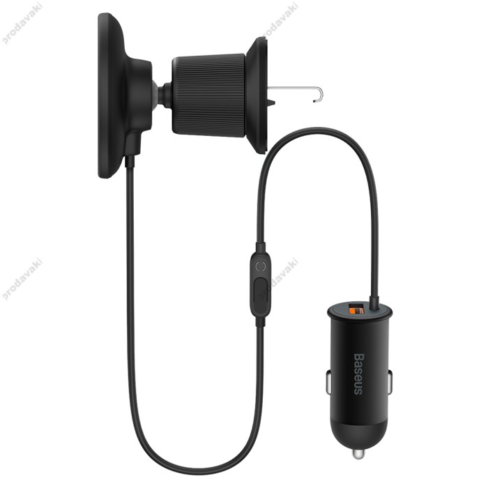 Автомобільний тримач із бездротовою зарядкою Baseus CW01 Magnetic Wireless Charging 15W (+АЗП USB 25W) Black C40141000111-01