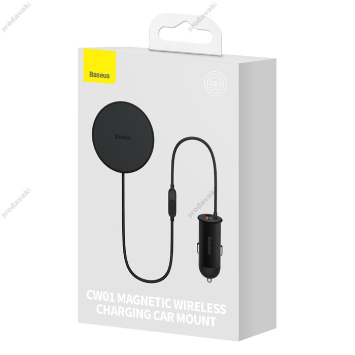 Автомобільний тримач із бездротовою зарядкою Baseus CW01 Magnetic Wireless Charging 15W (+АЗП USB 25W) Black C40141000111-01