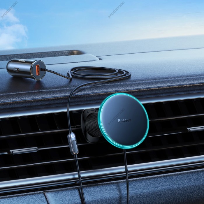 Автомобільний тримач із бездротовою зарядкою Baseus CW01 Magnetic Wireless Charging 15W (+АЗП USB 25W) Black C40141000111-01