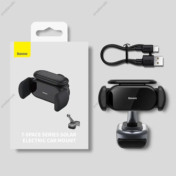 Автомобільний тримач Baseus T-Space Solar Electric Car Mount Black C40351300111-00