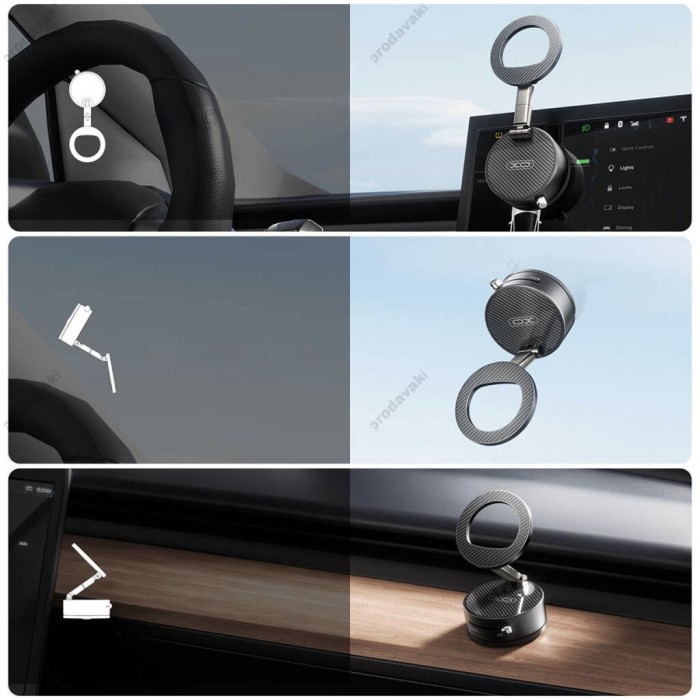 Автомобільний тримач XO C188 metal magsafe vacuum chuck manual latch magnetic holder (rotatable) Black