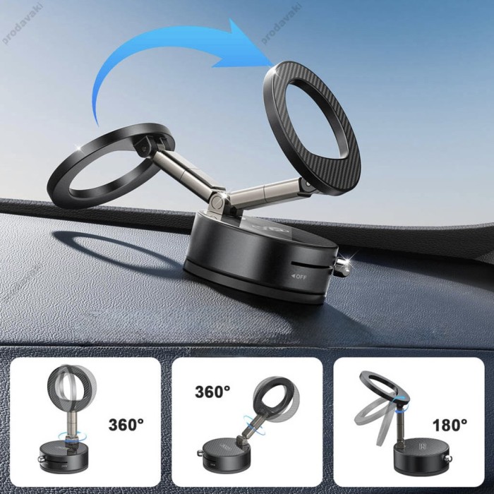 Автомобільний тримач XO C188 metal magsafe vacuum chuck manual latch magnetic holder (rotatable) Black