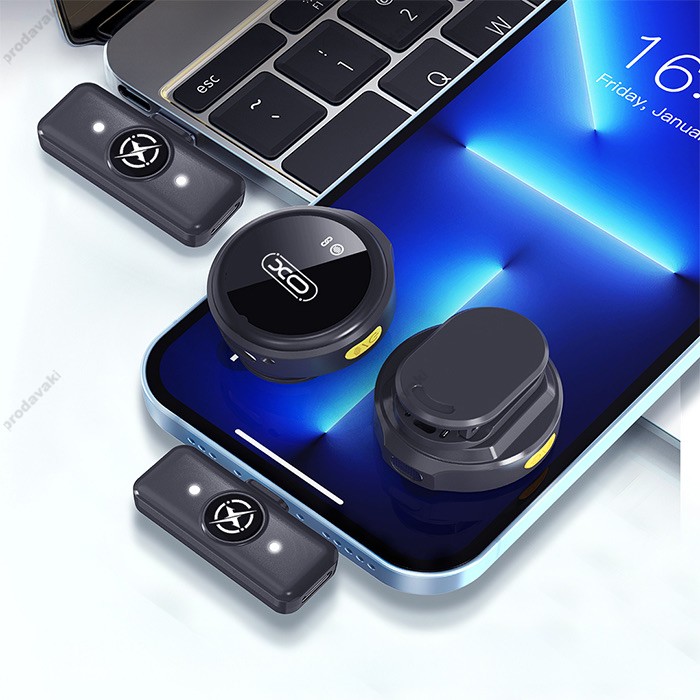 Бездротовий мікрофон XO MC12 Smart Charging Case and Lightning Type-C 2 мікрофона Black