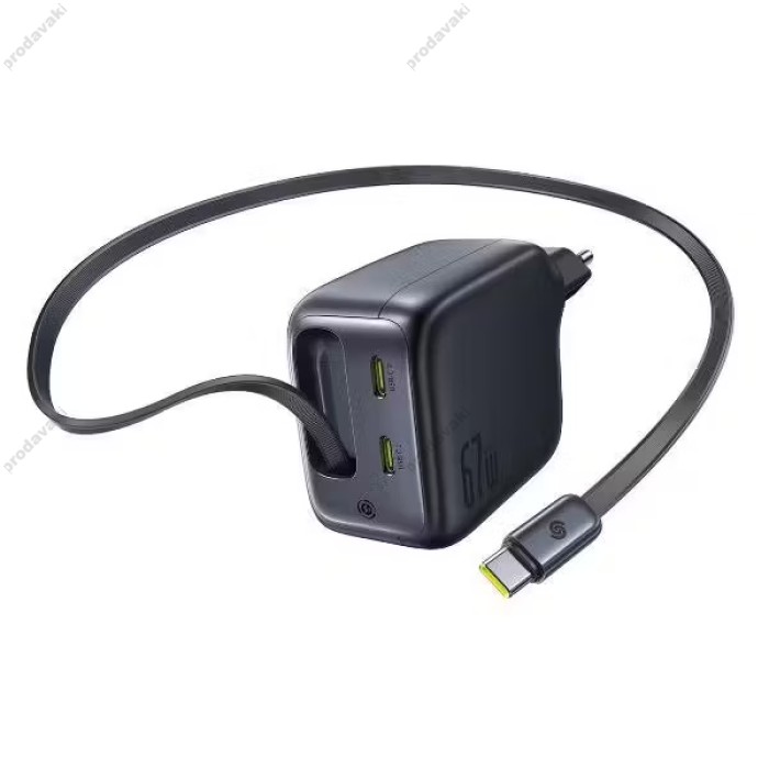 Мережевий зарядний пристрій Baseus EnerCore CJ11 Fast Charger Retractable Cable 3C 67W Black E0121E00
