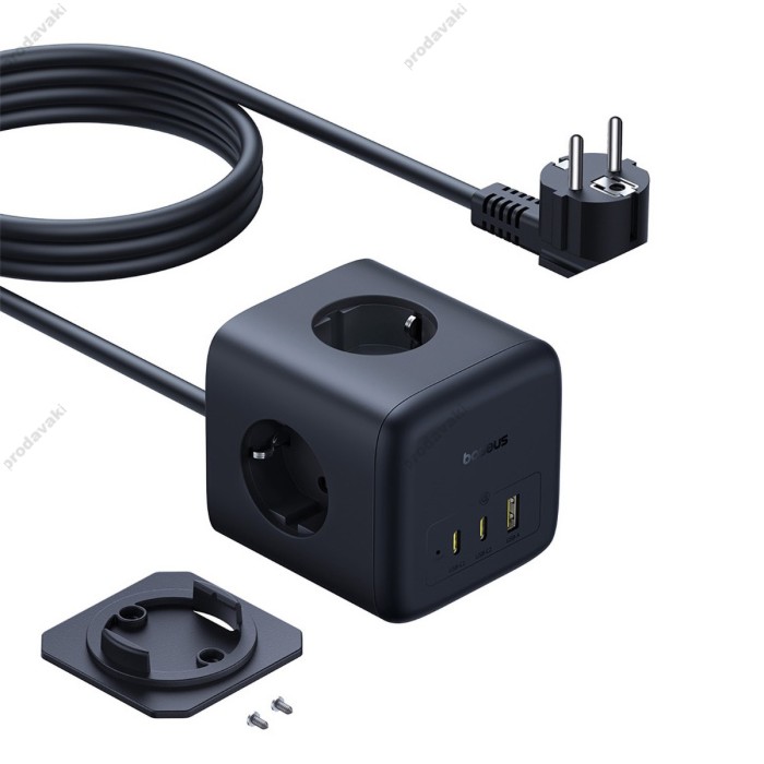 Подовжувач мережі фільтр Baseus Baseus EnerFill FA11 Cube Power Strip 3AC+1U+1C 67W 1.5m EU Black E00082100123-00