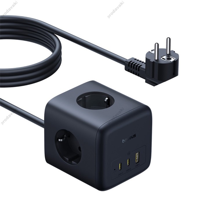 Подовжувач мережі фільтр Baseus Baseus EnerFill FA11 Cube Power Strip 3AC+1U+1C 67W 1.5m EU Black E00082100123-00