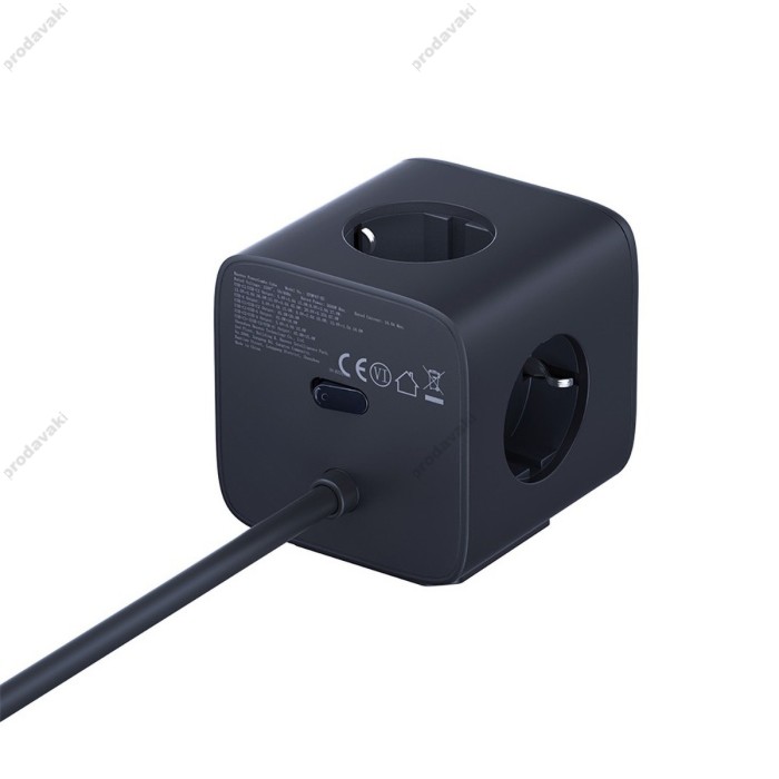 Подовжувач мережі фільтр Baseus Baseus EnerFill FA11 Cube Power Strip 3AC+1U+1C 67W 1.5m EU Black E00082100123-00