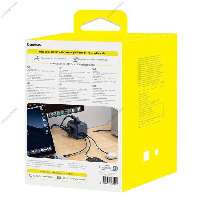 Подовжувач мережі фільтр Baseus Baseus EnerFill FA11 Cube Power Strip 3AC+1U+1C 67W 1.5m EU Black E00082100123-00